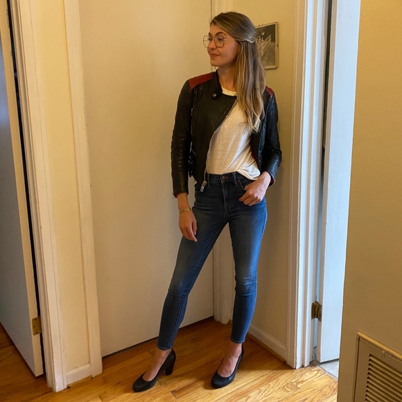 XS Leather Motorcycle Jacket w/ Red Shoulders - Picture 1 of 6